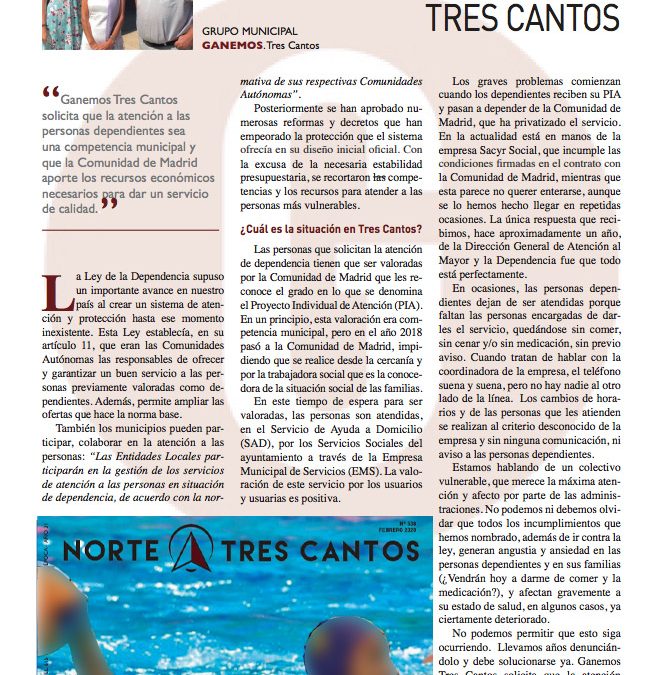 La angustia de ser dependiente en Tres Cantos