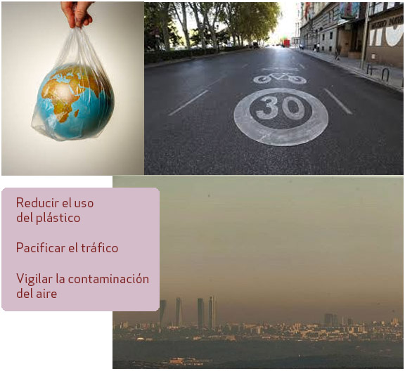 Reducción del plástico en los comercios y bajar patinetes y bicicletas de las aceras